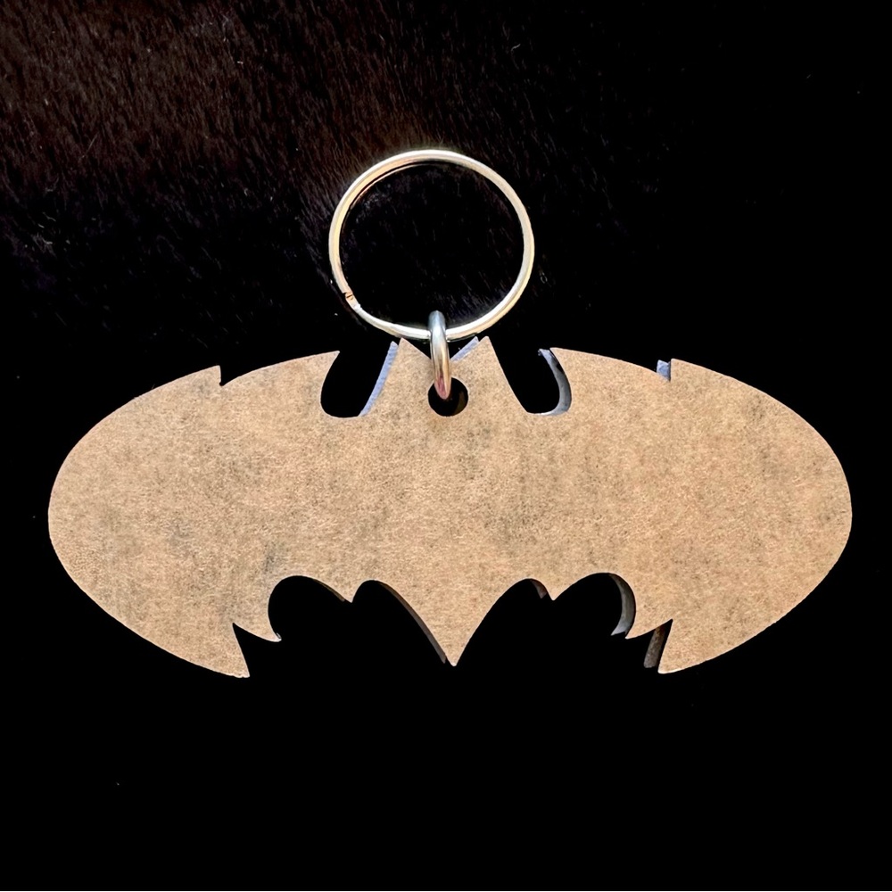 Black and Purple Bat / Batman Keychain Glass/Plastic/Wood - Picture 2 of 3